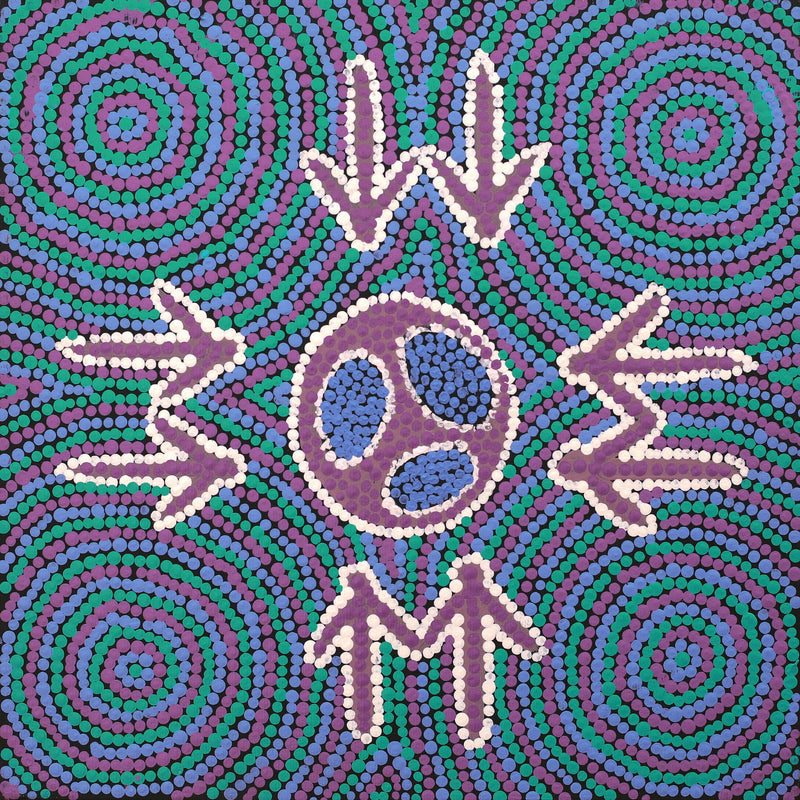 Aboriginal Artwork by Sarah-Jane Nampijinpa Singleton, Yankirri Jukurrpa (Emu Dreaming) - Ngarlikurlangu, 30x30cm