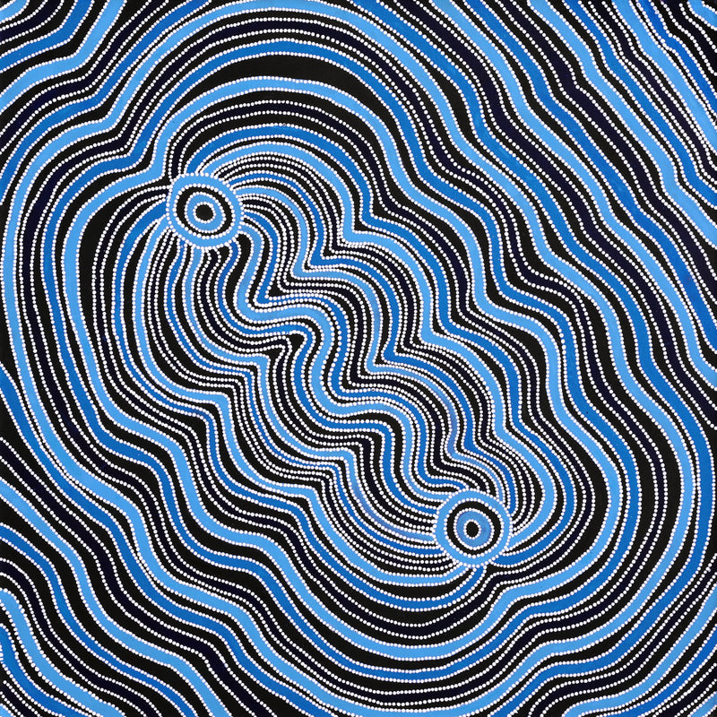 Aboriginal Artwork by Selina Nakamarra Hunter, Ngapa Jukurrpa (Water Dreaming) - Puyurru, 107x107cm