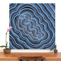 Aboriginal Artwork by Selina Nakamarra Hunter, Ngapa Jukurrpa (Water Dreaming) - Puyurru, 107x107cm