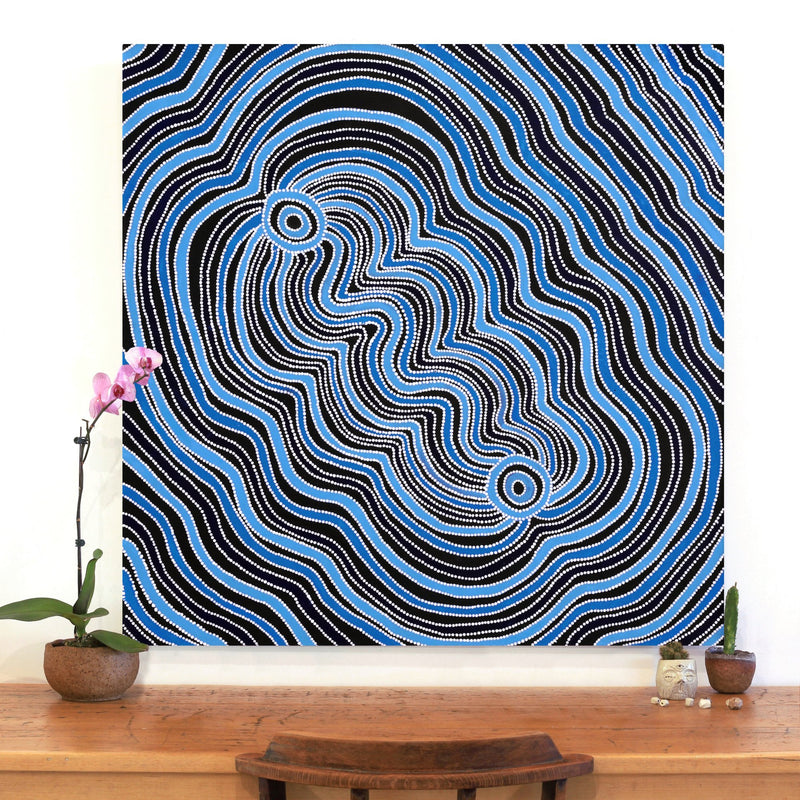 Aboriginal Artwork by Selina Nakamarra Hunter, Ngapa Jukurrpa (Water Dreaming) - Puyurru, 107x107cm