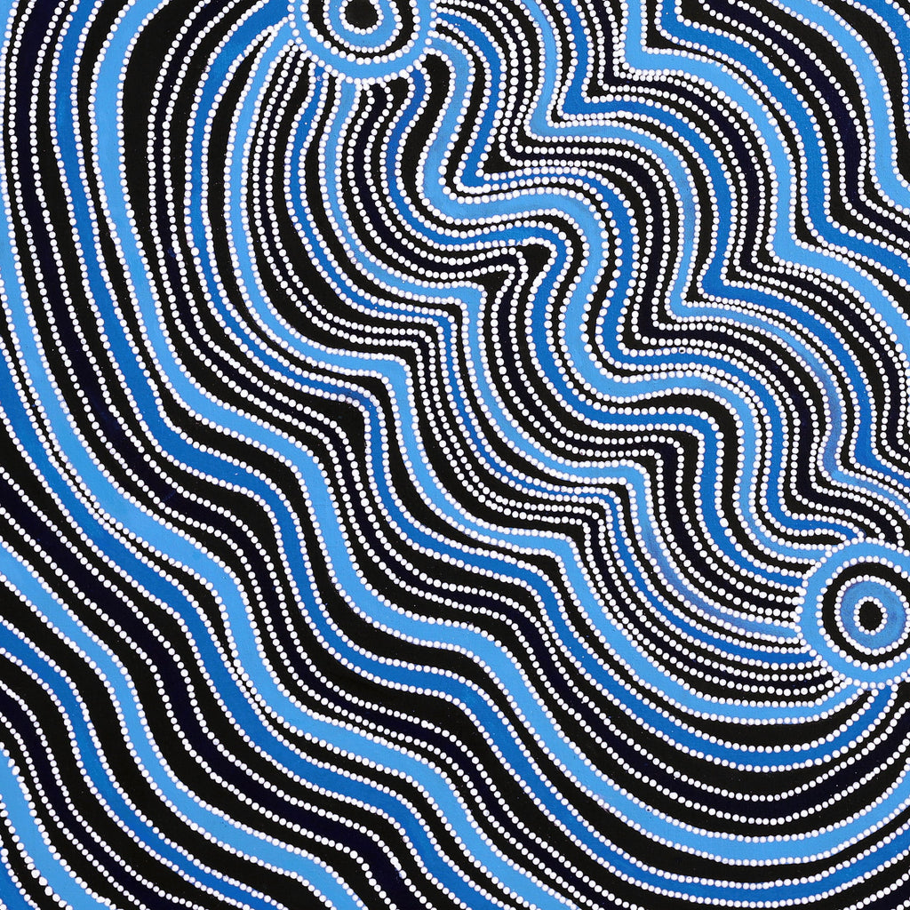 Aboriginal Artwork by Selina Nakamarra Hunter, Ngapa Jukurrpa (Water Dreaming) - Puyurru, 107x107cm