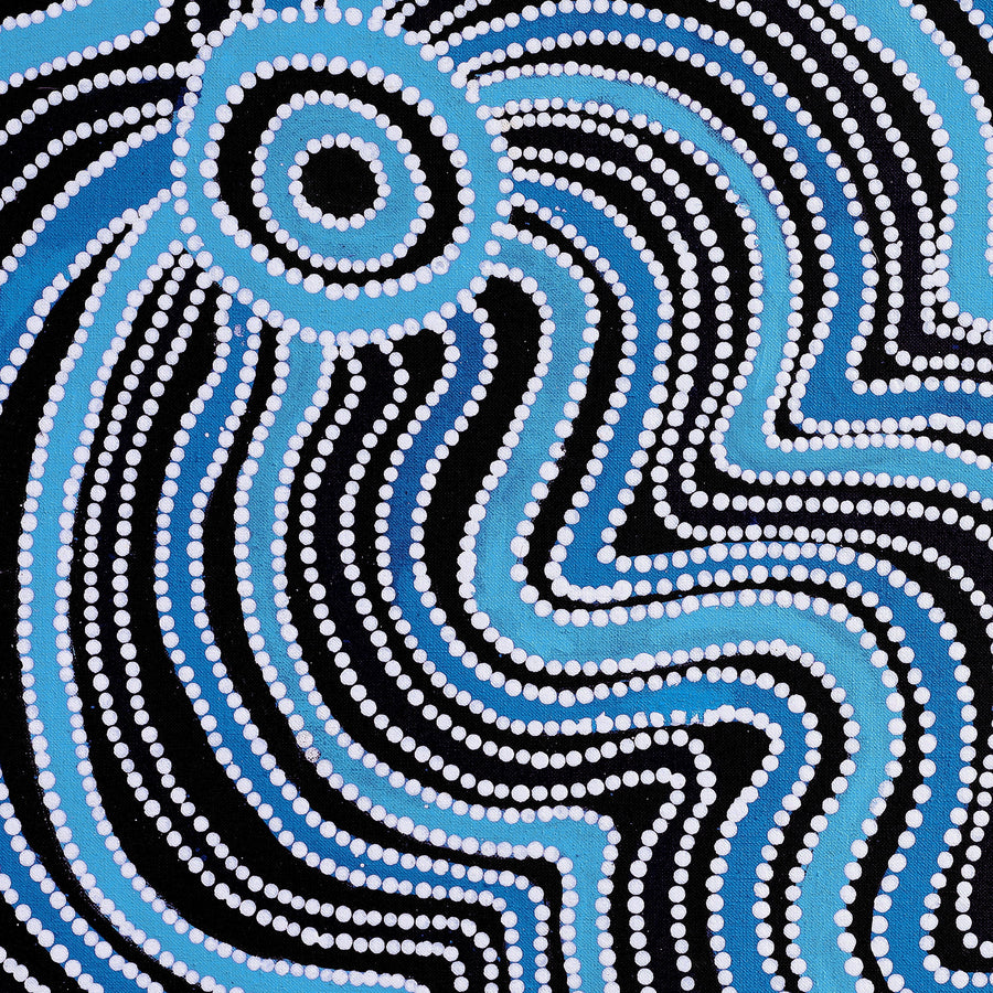 Aboriginal Artwork by Selina Nakamarra Hunter, Ngapa Jukurrpa (Water Dreaming) - Puyurru, 107x107cm