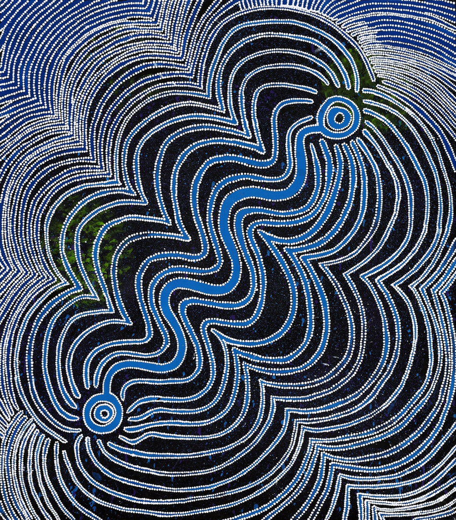 Aboriginal Artwork by Selina Nakamarra Hunter, Ngapa Jukurrpa (Water Dreaming) - Puyurru, 122x107cm