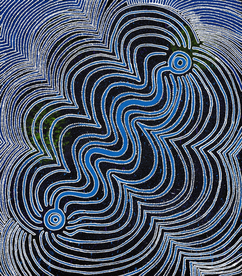 Aboriginal Artwork by Selina Nakamarra Hunter, Ngapa Jukurrpa (Water Dreaming) - Puyurru, 122x107cm