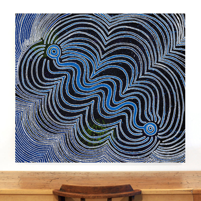 Aboriginal Artwork by Selina Nakamarra Hunter, Ngapa Jukurrpa (Water Dreaming) - Puyurru, 122x107cm