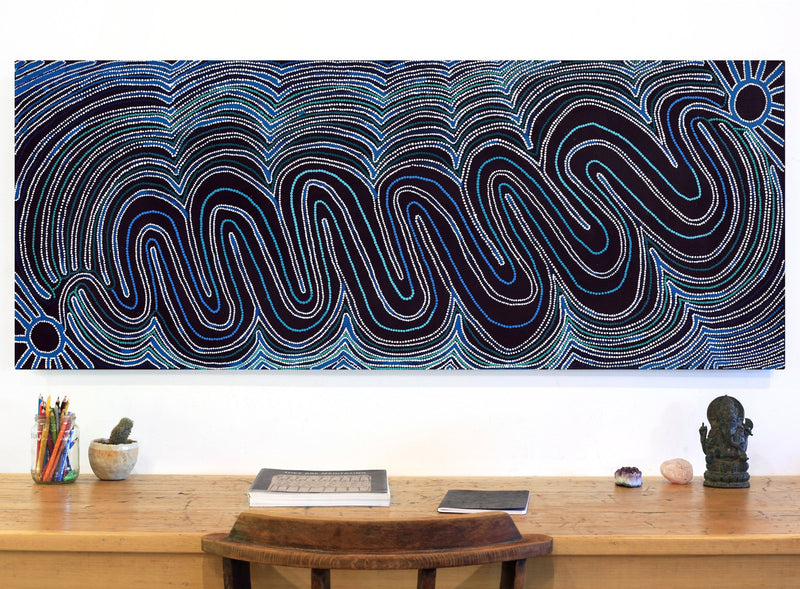 Aboriginal Artwork by Selina Nakamarra Hunter, Ngapa Jukurrpa (Water Dreaming) - Puyurru, 152x61cm