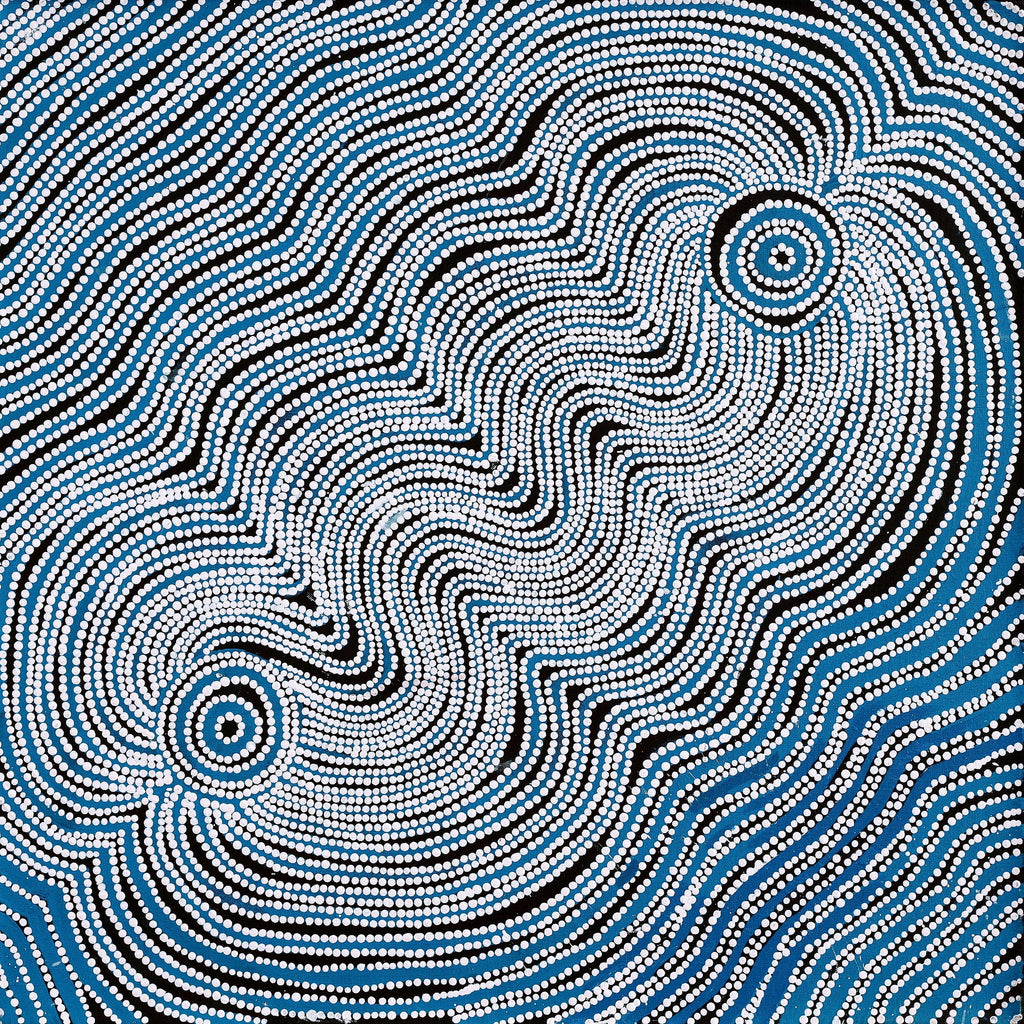 Aboriginal Artwork by Selina Nakamarra Hunter, Ngapa Jukurrpa (Water Dreaming) - Puyurru, 61x61cm - ART ARK®