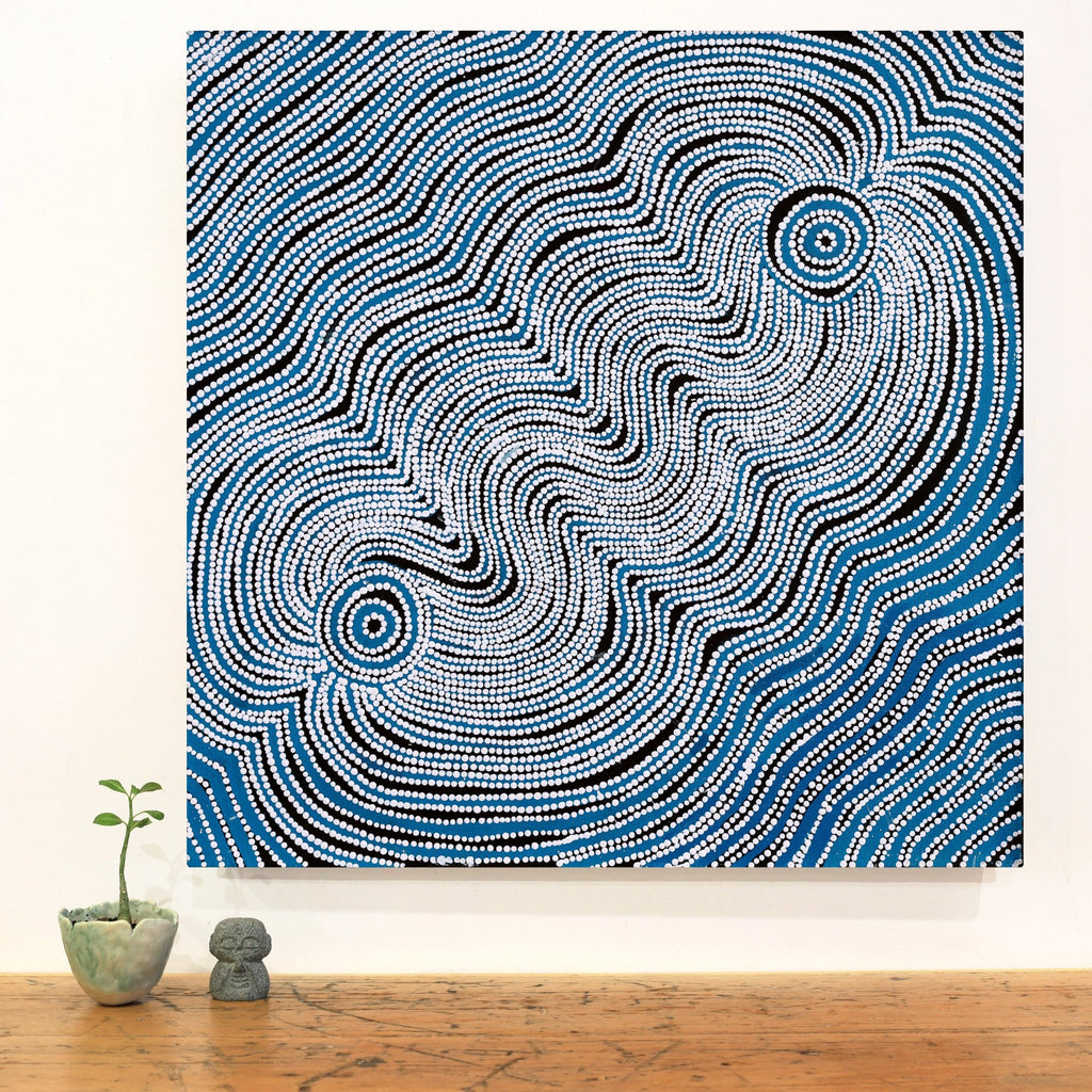 Aboriginal Artwork by Selina Nakamarra Hunter, Ngapa Jukurrpa (Water Dreaming) - Puyurru, 61x61cm