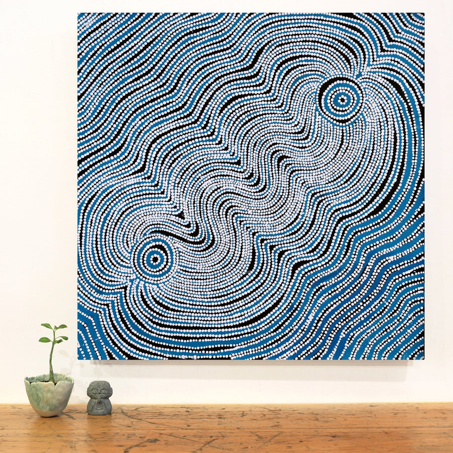 Aboriginal Artwork by Selina Nakamarra Hunter, Ngapa Jukurrpa (Water Dreaming) - Puyurru, 61x61cm