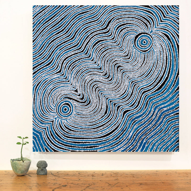 Aboriginal Artwork by Selina Nakamarra Hunter, Ngapa Jukurrpa (Water Dreaming) - Puyurru, 61x61cm