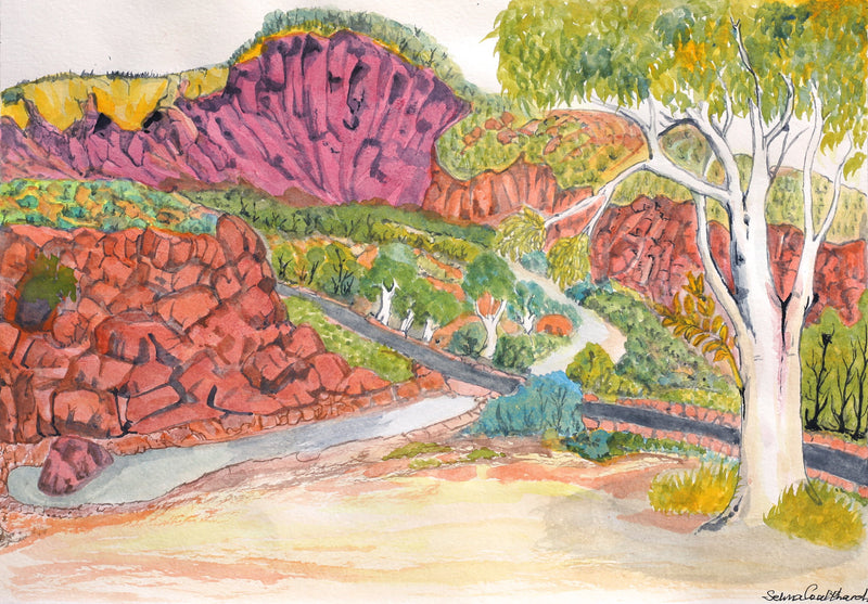Aboriginal Artwork by Selma Coulthard Nunay, Ljalkaindirma (Mt Hermannsburg), 39.5x27.5cm