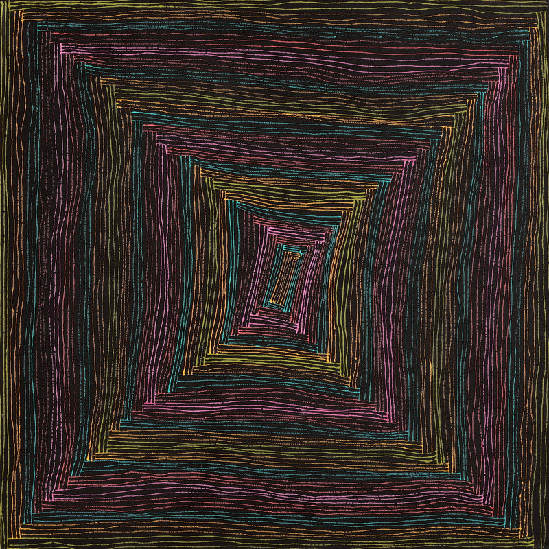 Aboriginal Artwork by Senita Napangardi Granites, Ngurlu Jukurrpa (Native Seed Dreaming), 46x46cm