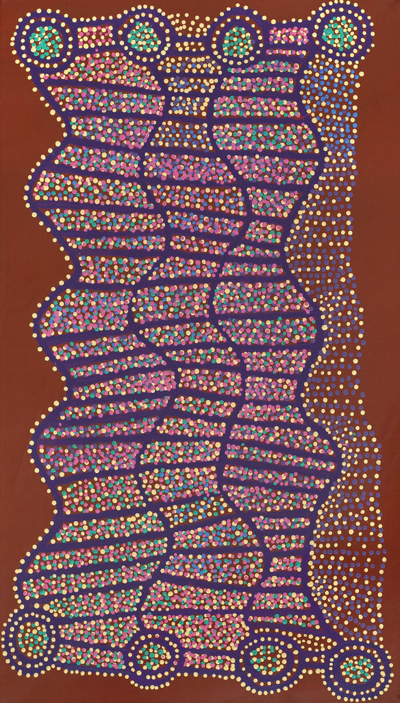 Aboriginal Artwork by Shorty Jangala Robertson, Ngapa Jukurrpa (Water Dreaming) - Puyurru, 107x61cm