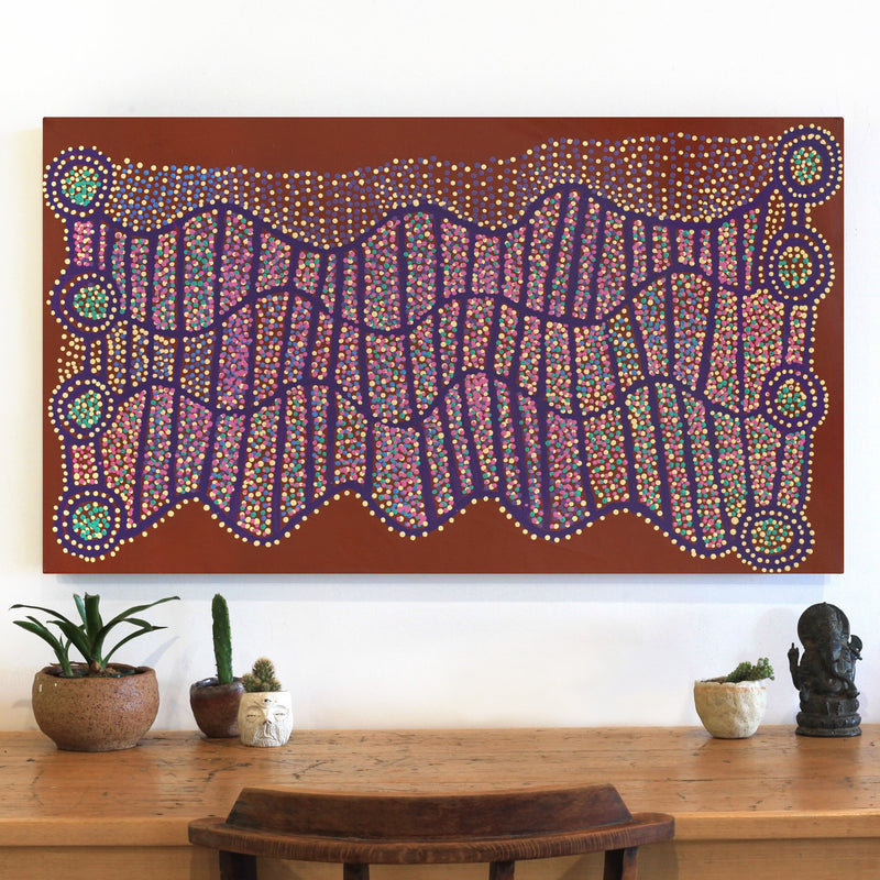 Aboriginal Artwork by Shorty Jangala Robertson, Ngapa Jukurrpa (Water Dreaming) - Puyurru, 107x61cm