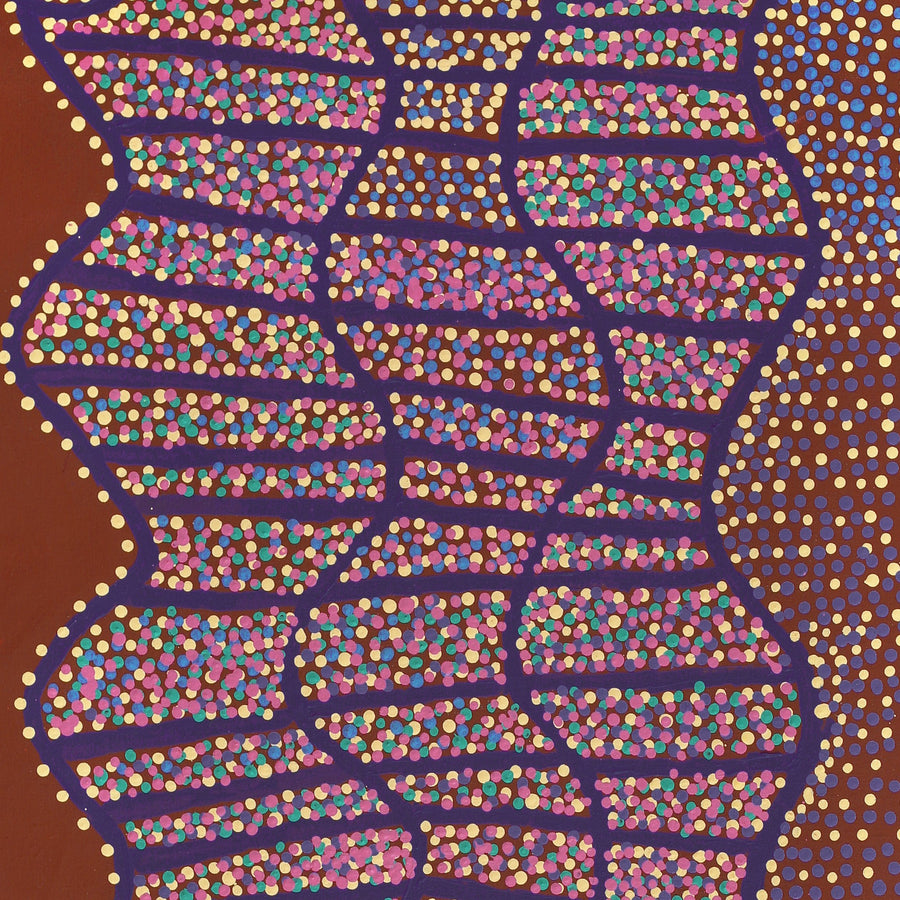 Aboriginal Artwork by Shorty Jangala Robertson, Ngapa Jukurrpa (Water Dreaming) - Puyurru, 107x61cm