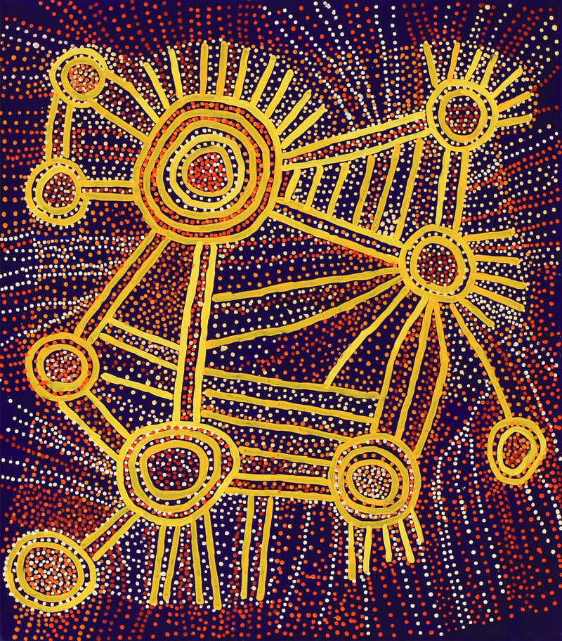 Aboriginal Artwork by Shorty Jangala Robertson, Ngapa Jukurrpa (Water Dreaming) - Puyurru, 122x107cm