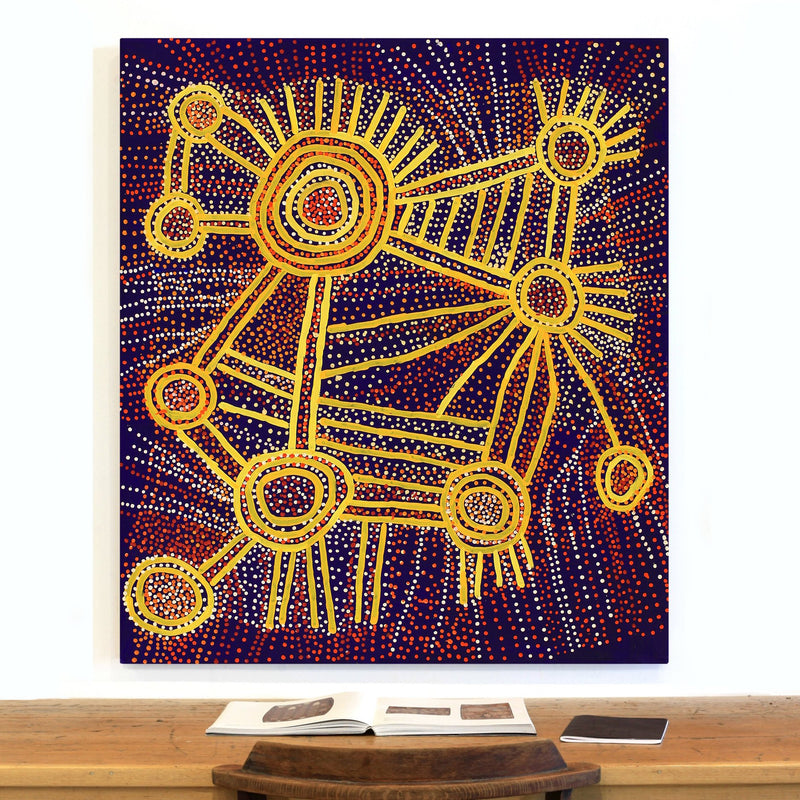 Aboriginal Artwork by Shorty Jangala Robertson, Ngapa Jukurrpa (Water Dreaming) - Puyurru, 122x107cm