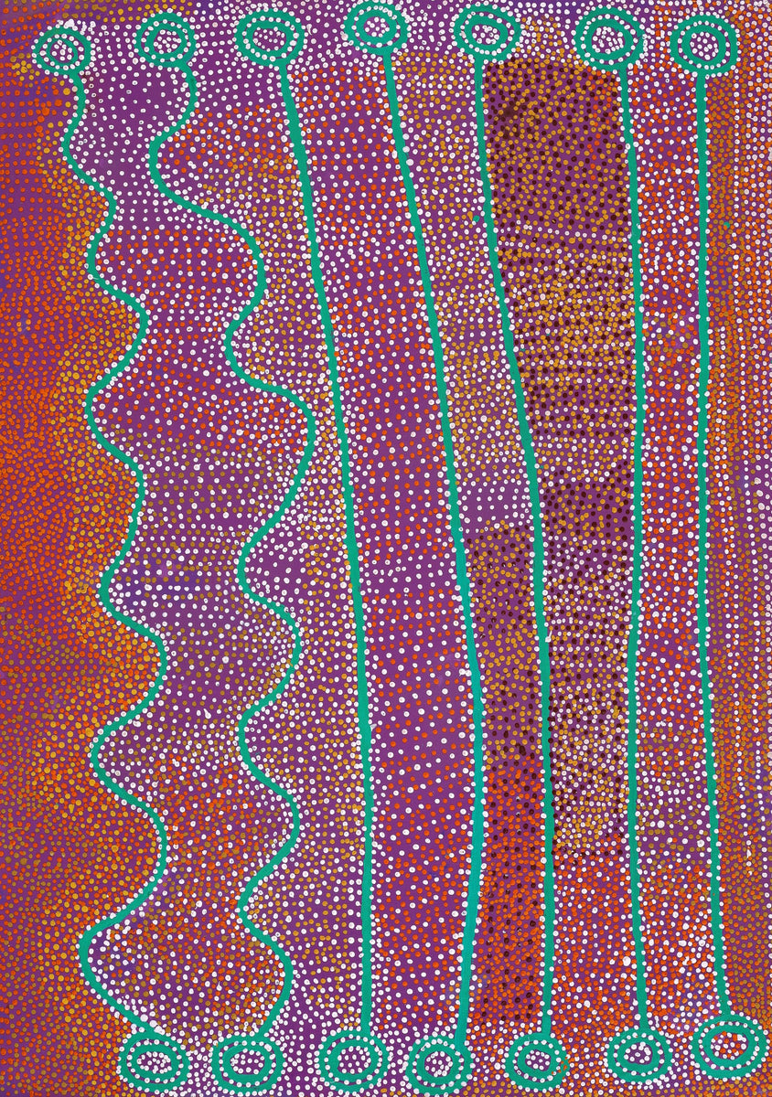 Aboriginal Art by Shorty Jangala Robertson, Ngapa Jukurrpa (Water Dreaming) - Puyurru, 152x107cm - ART ARK®