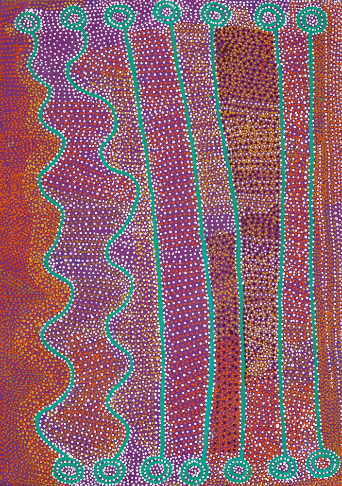 Aboriginal Artwork by Shorty Jangala Robertson, Ngapa Jukurrpa (Water Dreaming) - Puyurru, 152x107cm