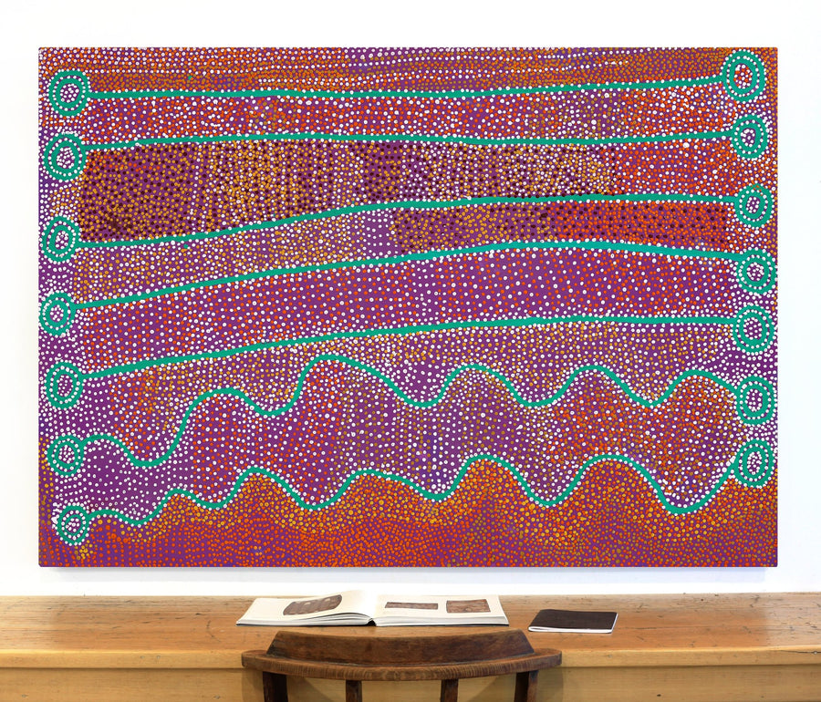 Aboriginal Artwork by Shorty Jangala Robertson, Ngapa Jukurrpa (Water Dreaming) - Puyurru, 152x107cm