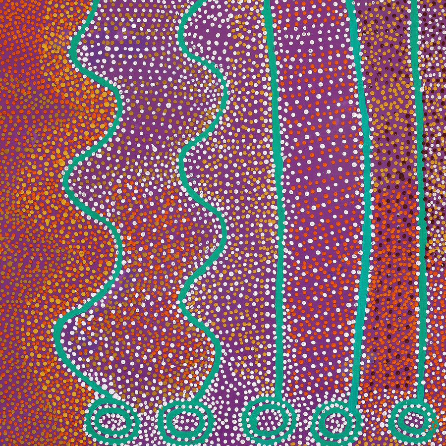 Aboriginal Artwork by Shorty Jangala Robertson, Ngapa Jukurrpa (Water Dreaming) - Puyurru, 152x107cm