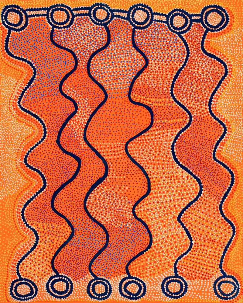 Aboriginal Artwork by Shorty Jangala Robertson, Ngapa Jukurrpa (Water Dreaming) - Puyurru, 152x122cm