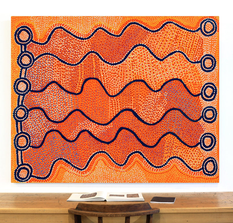 Aboriginal Artwork by Shorty Jangala Robertson, Ngapa Jukurrpa (Water Dreaming) - Puyurru, 152x122cm