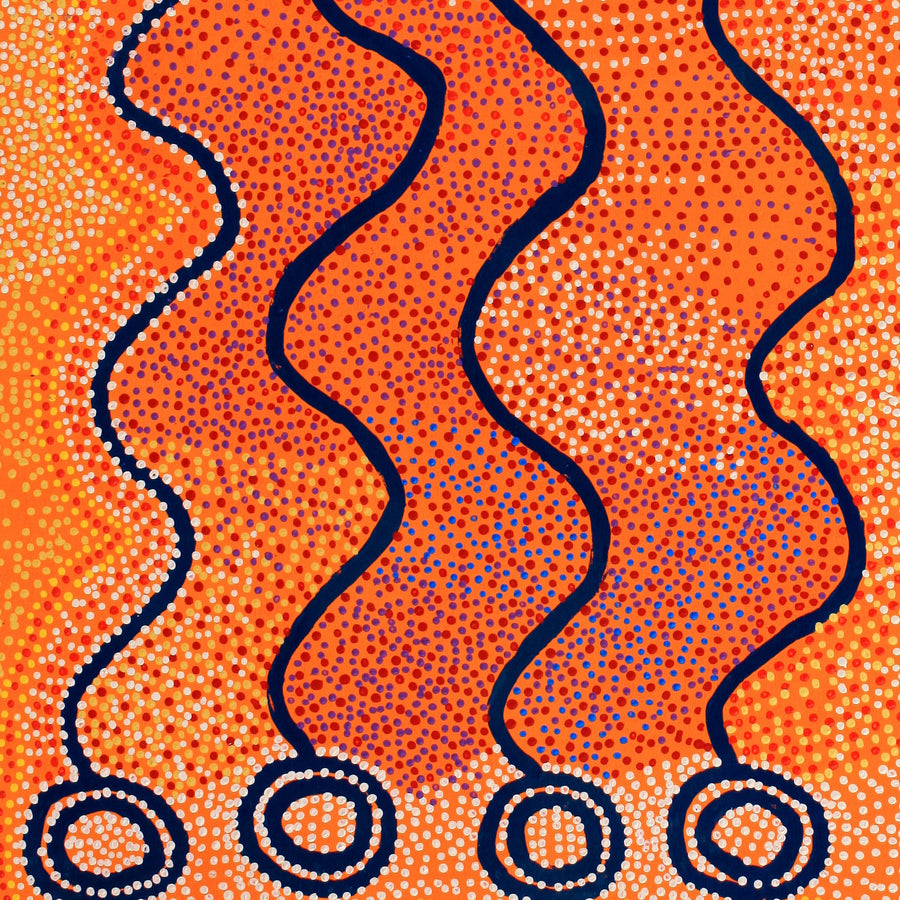 Aboriginal Artwork by Shorty Jangala Robertson, Ngapa Jukurrpa (Water Dreaming) - Puyurru, 152x122cm