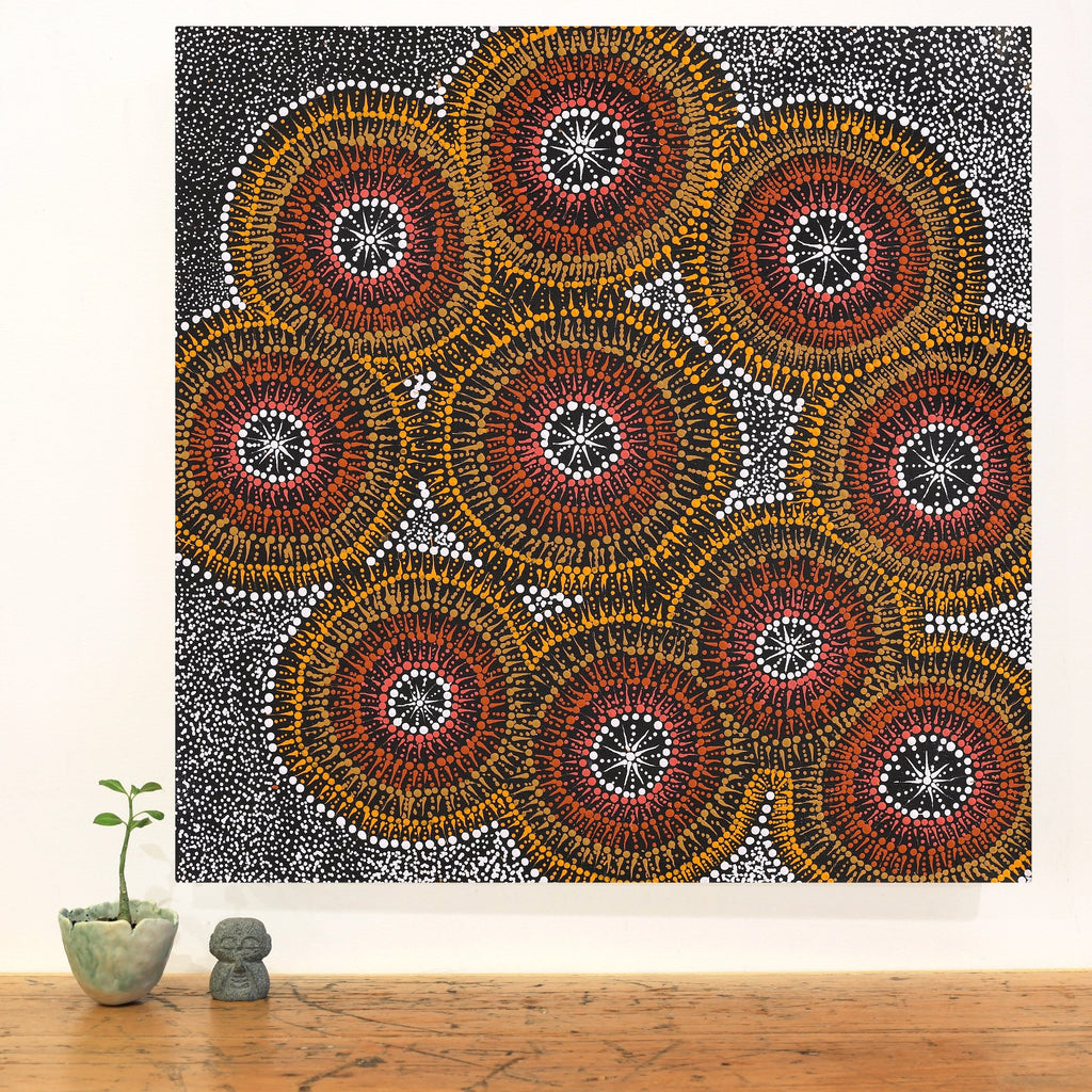 Aboriginal Artwork by Sophie Nangala Rice, Ngapa Jukurrpa - Puyurru, 61x61cm