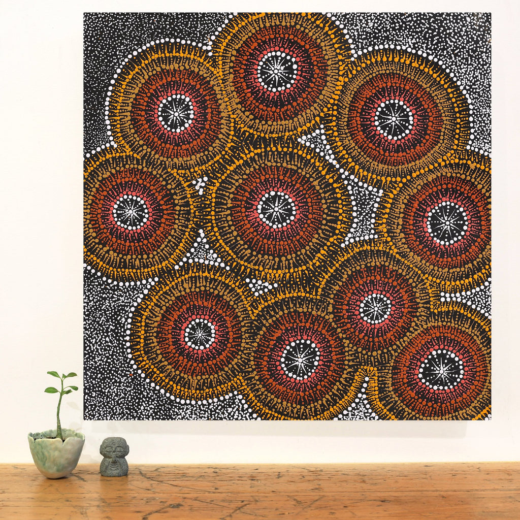 Aboriginal Artwork by Sophie Nangala Rice, Ngapa Jukurrpa - Puyurru, 61x61cm - ART ARK®