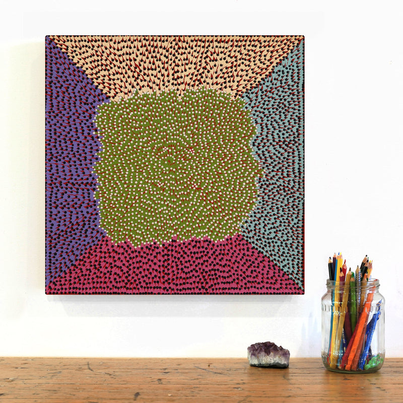 Aboriginal Artwork by Susie Lane, Bushflowers and seeds, 40x40cm
