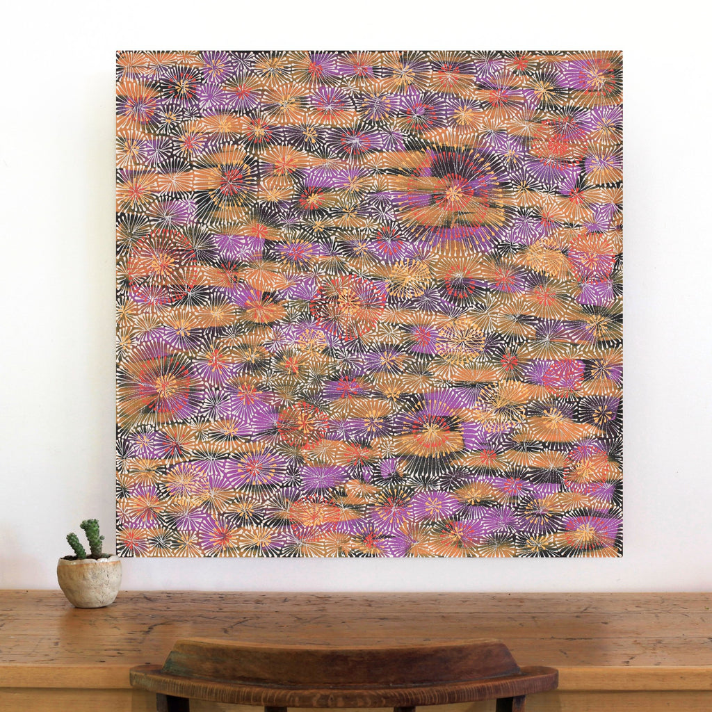 Aboriginal Artwork by Sylvaria Napurrurla Walker, Jitilypuru Jukurrpa, 76x76cm