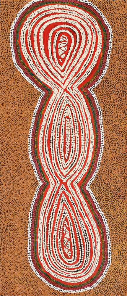 Aboriginal Artwork by Tess Napaljarri Ross, Warlukurlangu Jukurrpa (Fire country Dreaming), 107x46cm