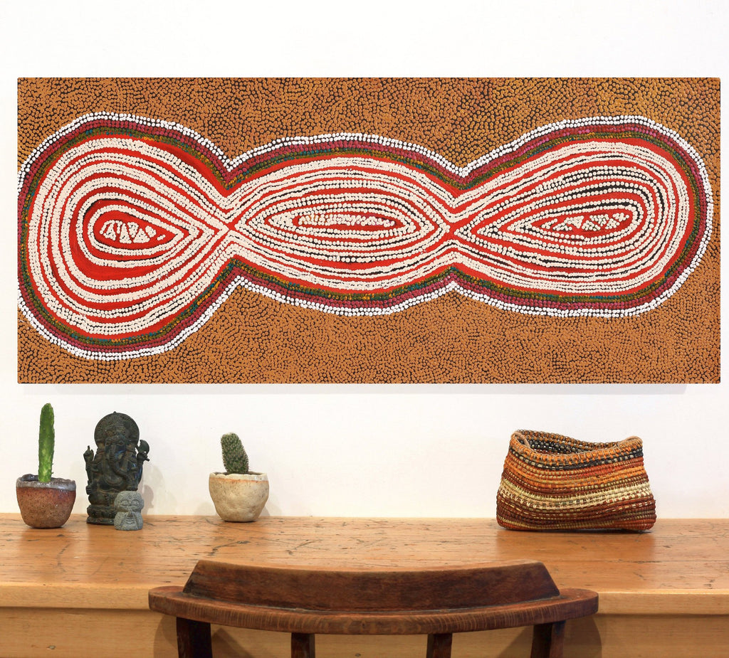 Aboriginal Art by Tess Napaljarri Ross, Warlukurlangu Jukurrpa (Fire country Dreaming), 107x46cm - ART ARK®