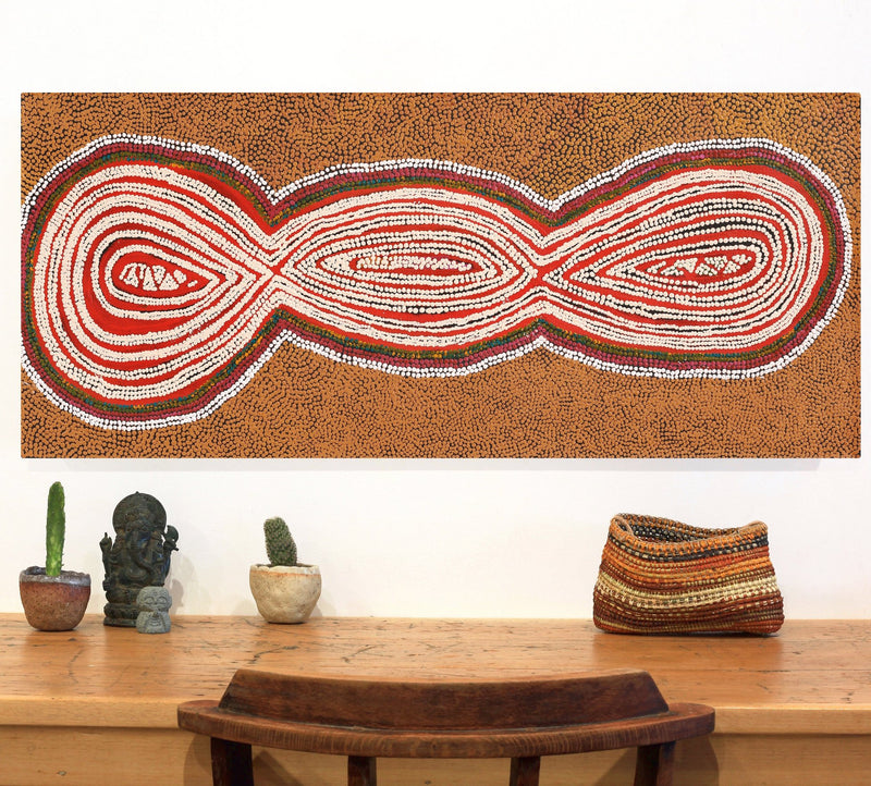 Aboriginal Artwork by Tess Napaljarri Ross, Warlukurlangu Jukurrpa (Fire country Dreaming), 107x46cm