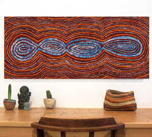 Aboriginal Artwork by Tess Napaljarri Ross, Warlukurlangu Jukurrpa (Fire country Dreaming), 107x46cm - ART ARK®
