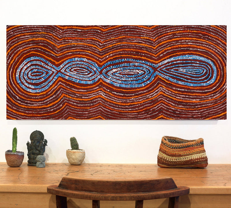 Aboriginal Artwork by Tess Napaljarri Ross, Warlukurlangu Jukurrpa (Fire country Dreaming), 107x46cm