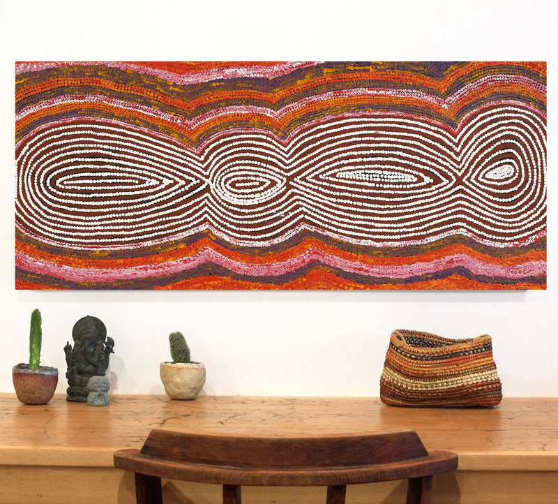Aboriginal Artwork by Tess Napaljarri Ross, Warlukurlangu Jukurrpa (Fire country Dreaming), 107x46cm