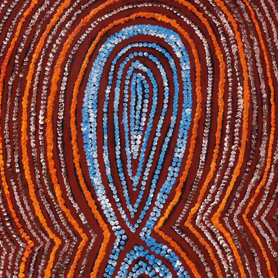 Aboriginal Artwork by Tess Napaljarri Ross, Warlukurlangu Jukurrpa (Fire country Dreaming), 107x46cm