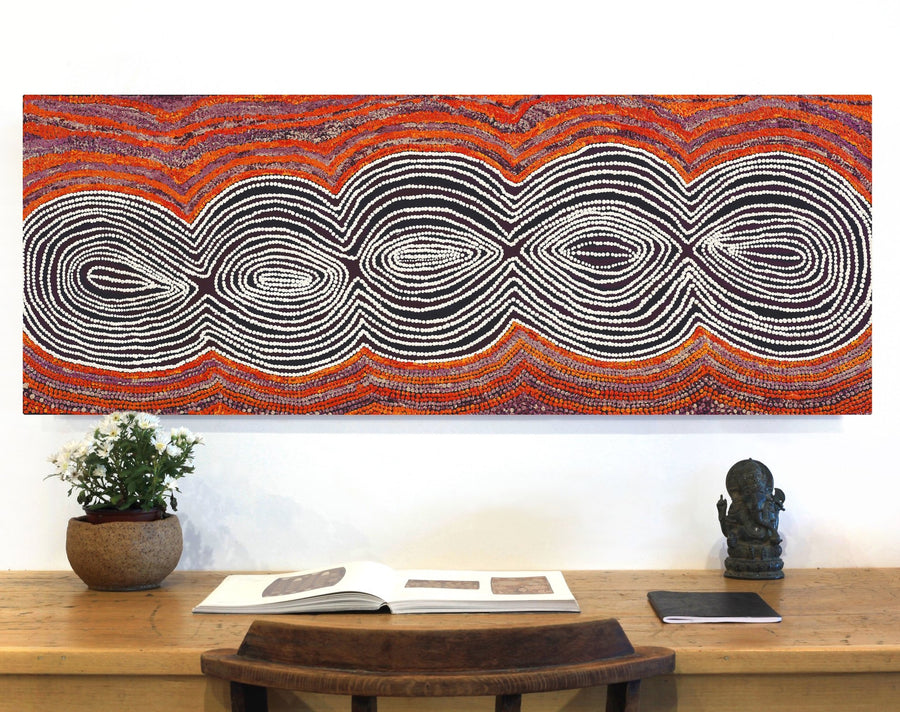 Aboriginal Artwork by Tess Napaljarri Ross, Warlukurlangu Jukurrpa (Fire country Dreaming), 122x46cm