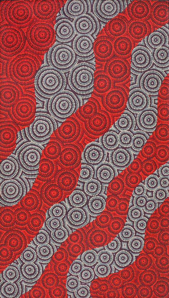 Aboriginal Artwork by Tiffany Nakamarra Ross, Yarla Jukurrpa (Bush Potato Dreaming) - Cockatoo Creek, 107x61cm