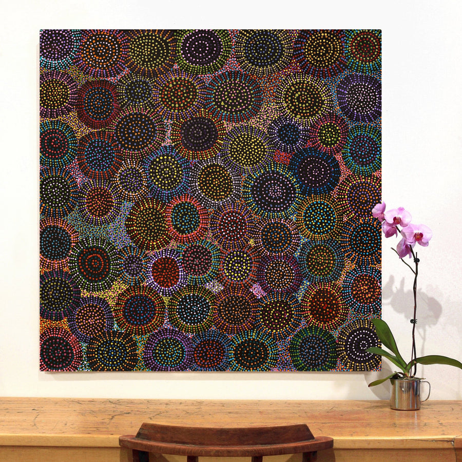 Aboriginal Artwork by Tina Napangardi Martin, Jinti-parnta Jukurrpa, 107x107cm