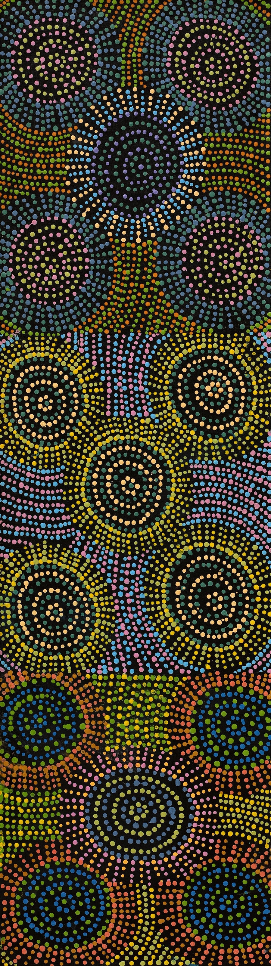 Aboriginal Artwork by Tina Napangardi Martin, Jinti-parnta Jukurrpa, 107x30cm
