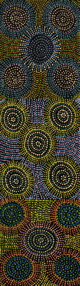 Aboriginal Art by Tina Napangardi Martin, Jinti-parnta Jukurrpa, 107x30cm - ART ARK®