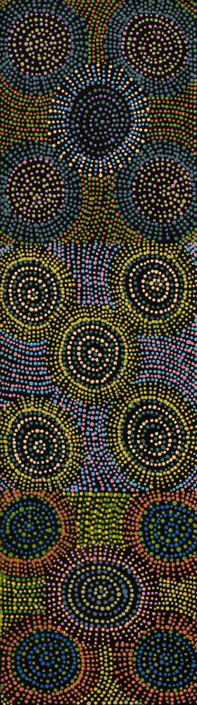 Aboriginal Artwork by Tina Napangardi Martin, Jinti-parnta Jukurrpa, 107x30cm