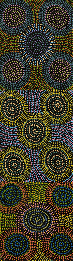 Aboriginal Artwork by Tina Napangardi Martin, Jinti-parnta Jukurrpa, 107x30cm