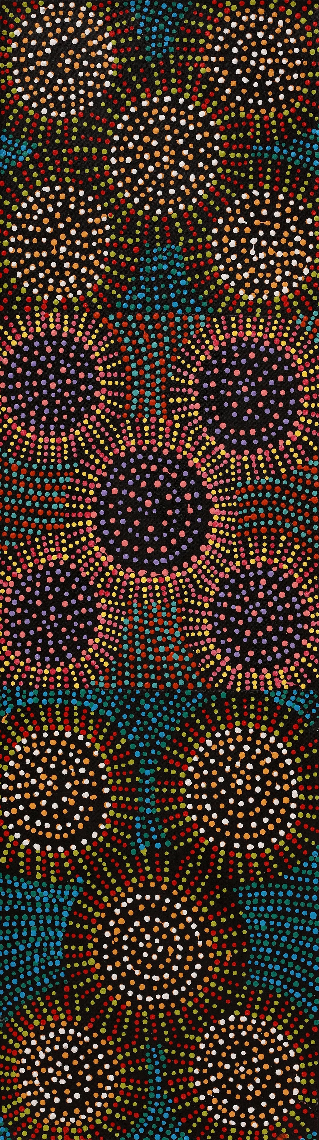 Aboriginal Artwork by Tina Napangardi Martin, Jinti-parnta Jukurrpa, 107x30cm