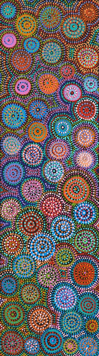 Aboriginal Art by Tina Napangardi Martin, Jinti-parnta Jukurrpa, 107x30cm - ART ARK®