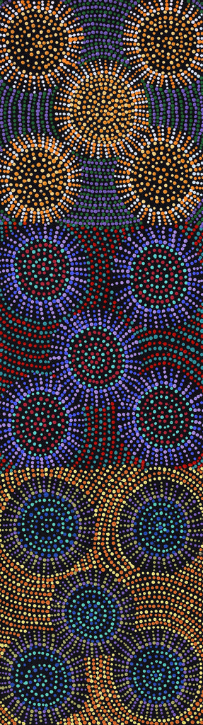 Aboriginal Artwork by Tina Napangardi Martin, Jinti-parnta Jukurrpa, 107x30cm