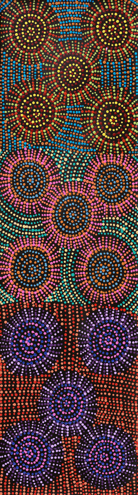 Aboriginal Artwork by Tina Napangardi Martin, Jinti-parnta Jukurrpa, 107x30cm